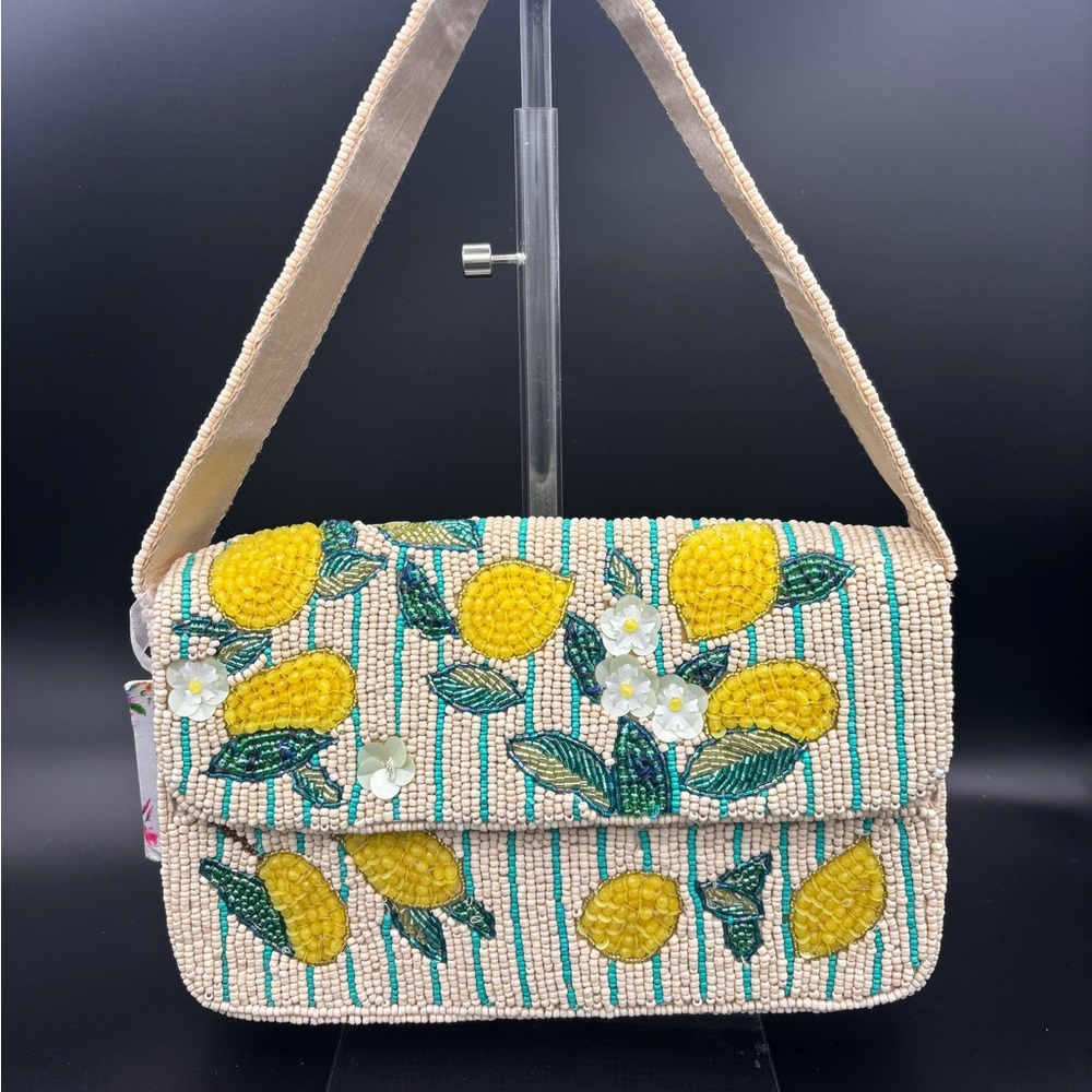🍋Lemon Beaded Shoulder Bag - Yellow, Green & Cream - Made in India🍋